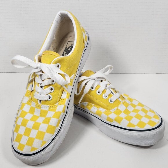 VANS Off The Wall Lace Up Sneakers - Bright Yellow/White Checkered - Women's 8.5 - Picture 1 of 4